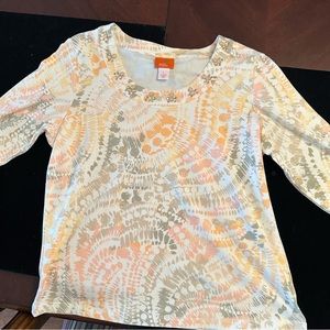 Women’s Hearts of Palm blouse, size large with jewels around neckline.